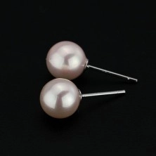 Strieborné puzetové náušnice 925 - ružovkasté perly, 8 mm