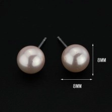 Strieborné puzetové náušnice 925 - ružovkasté perly, 8 mm