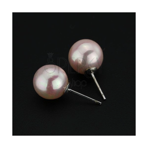 Puzetové náušnice zo striebra 925 - svetloružové perly, 10 mm