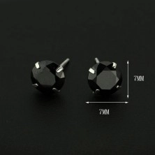 Náušnice zo striebra 925 - okrúhle čierne zirkóny, 7 mm