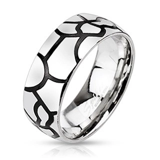 Oceľový prsteň - imitácia čiernych prasklín - Veľkosť: 54 mm
