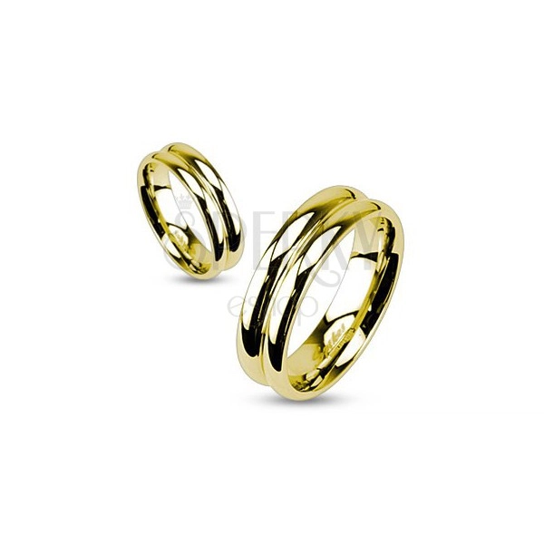 Oceľový prsteň v zlatej farbe so zárezom v strede