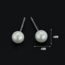 Strieborné náušnice 925 - biele perličky, 4 mm