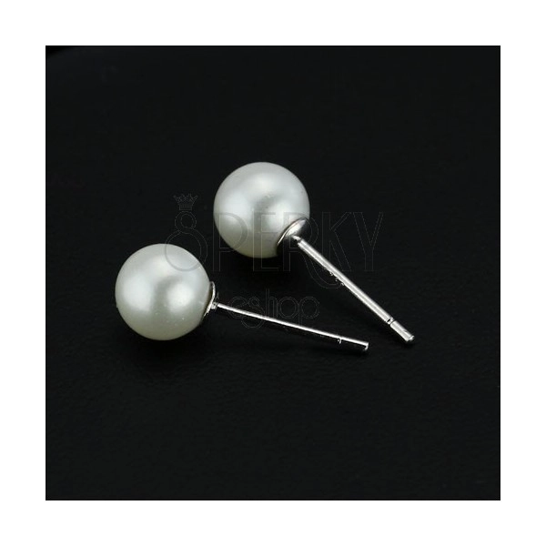 Puzetové náušnice zo striebra 925 - perla bielej farby, 6 mm