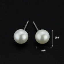 Puzetové náušnice zo striebra 925 - perla bielej farby, 6 mm