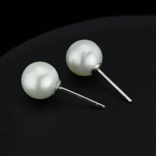 Strieborné náušničky 925 - biela perlová gulička, 8 mm