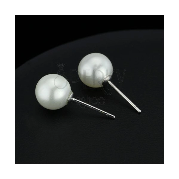 Strieborné náušničky 925 - biela perlová gulička, 8 mm