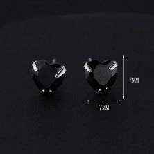 Náušnice zo striebra 925 - čierne zirkónové srdce, 7 mm