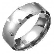 Oceľový prsteň - skosené okraje s diamantovými zárezmi, matný pás
