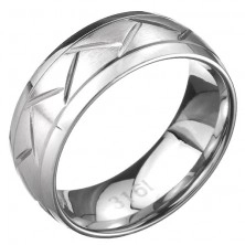 Oceľový prsteň - dve línie a cik-cak vzor, povrch striebornej farby