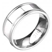 Oceľový prsteň - obrúčka s dvomi zárezmi po okrajoch, plochá