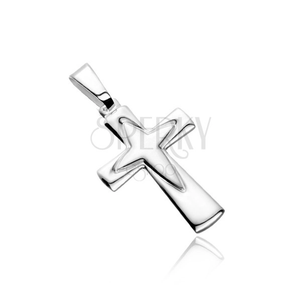 Strieborný prívesok 925 - kríž s obrysom špicatého kríža uprostred