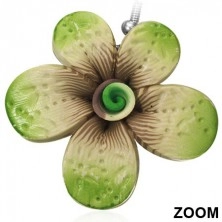 Fimo náušnice - zelený kvet s potlačou, špirála v strede