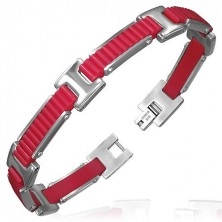 Gumový náramok - vrúbkované pásy s H spojmi, červený dizajn