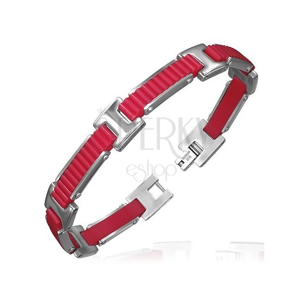 Gumový náramok - vrúbkované pásy s H spojmi, červený dizajn
