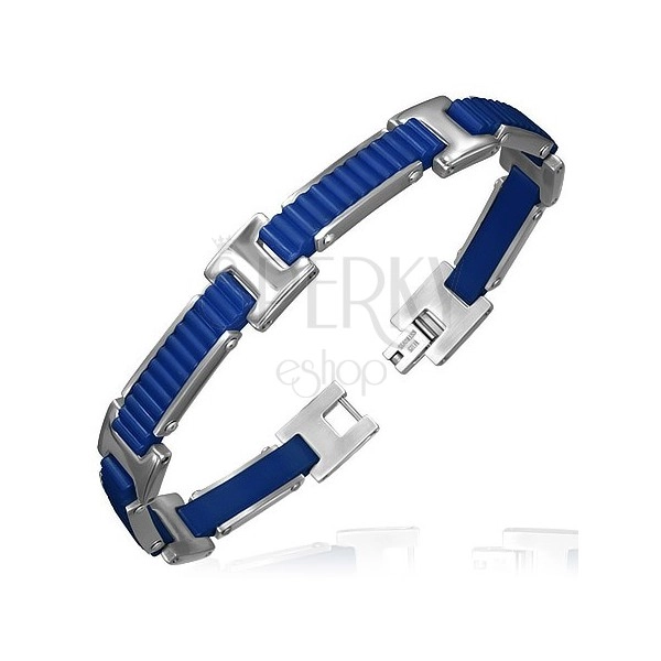 Gumový náramok - vrúbkované pásy s H spojmi, modrý dizajn