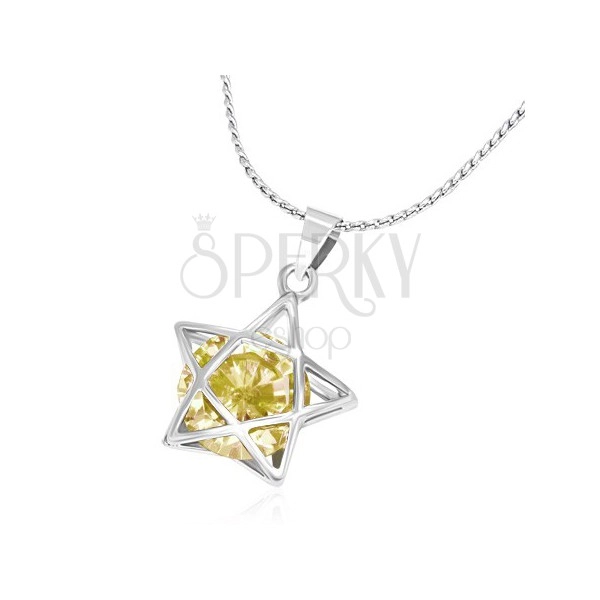 Kovový náhrdelník - jemná retiazka, 3D línia hviezdy so žltým zirkónom