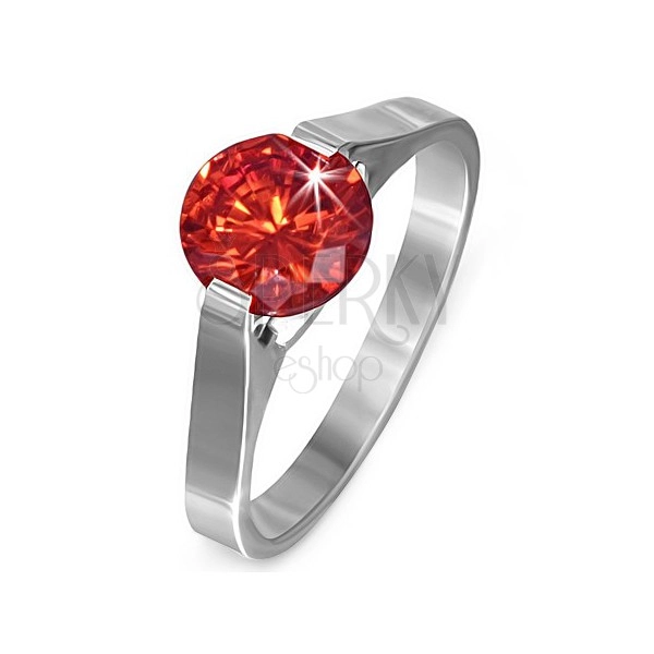 Prsteň z ocele - rubínovo červený kameň "Júl", postranné úchyty