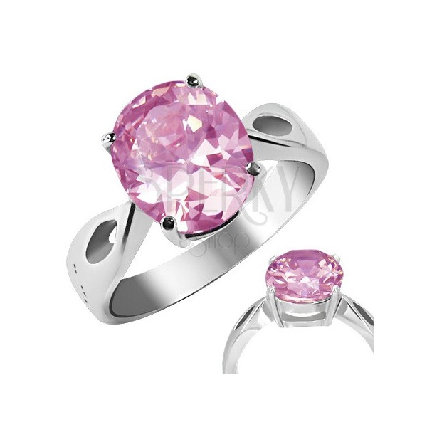 Prsteň z ocele - ružový kameň "Október", slzičkové výrezy