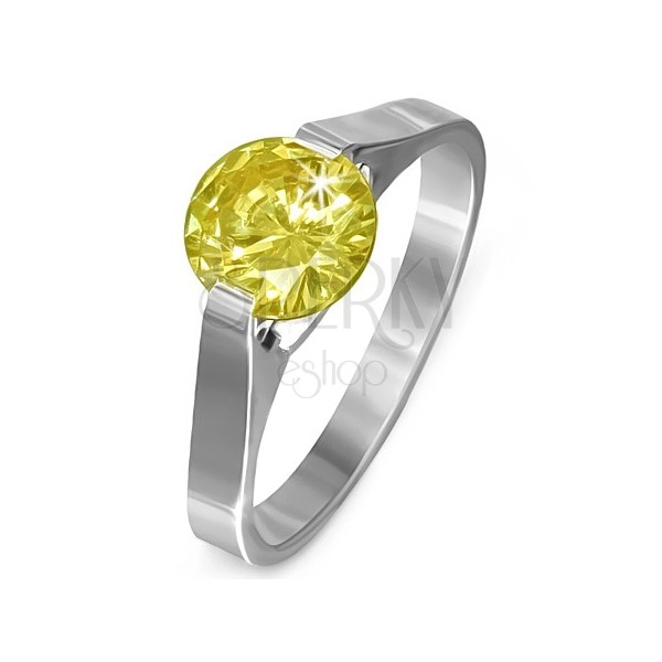Prsteň z ocele - kameň v žltej farbe "November", postranné úchyty