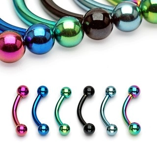 Piercing do obočia anodizovaný titán s guličkami - Rozmer: 1,2 mm x 8 mm x 3x3 mm, Farba piercing: Svetlo zelená