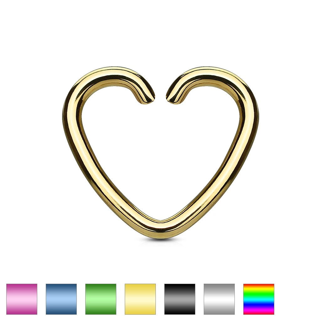 Falošný piercing do ucha z titánu - farebné srdce - Farba piercing: Zlatá