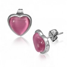 Oceľové náušnice s ružovým kameňom v tvare srdca v objímke