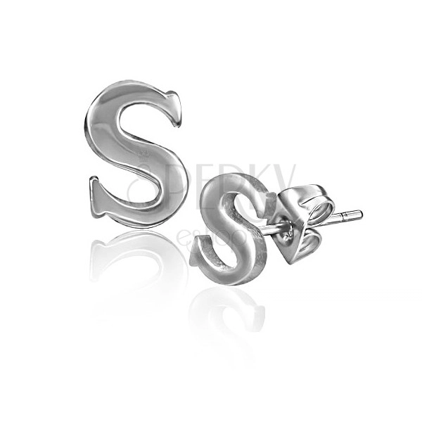 Oceľové náušnice - písmenko S, hladký lesklý povrch
