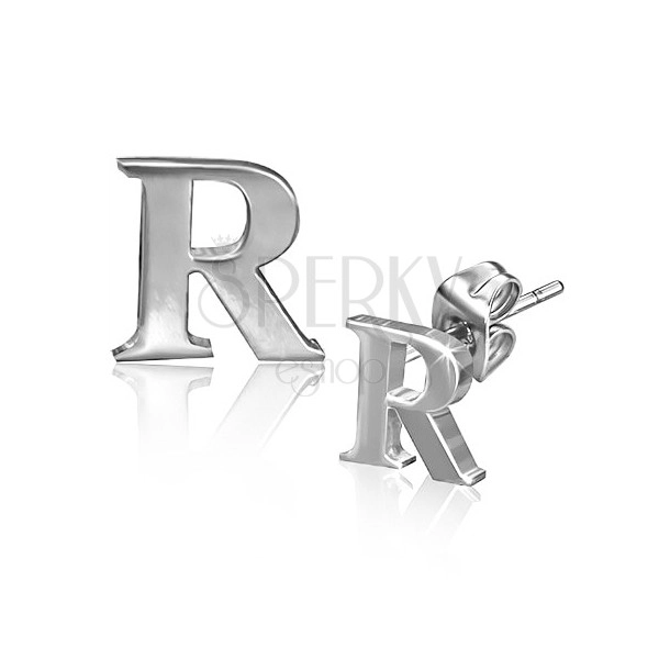 Náušnice z ocele - tlačené lesklé písmeno R