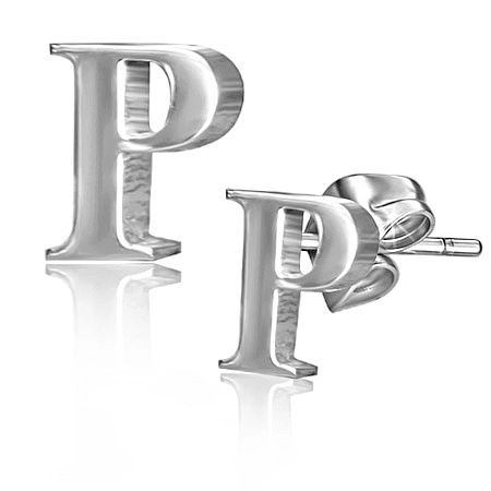 Náušničky z ocele - zrkadlovo lesklé písmeno P