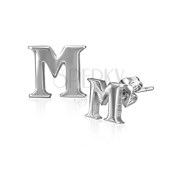 Puzetové náušnice z ocele - tlačené písmeno M