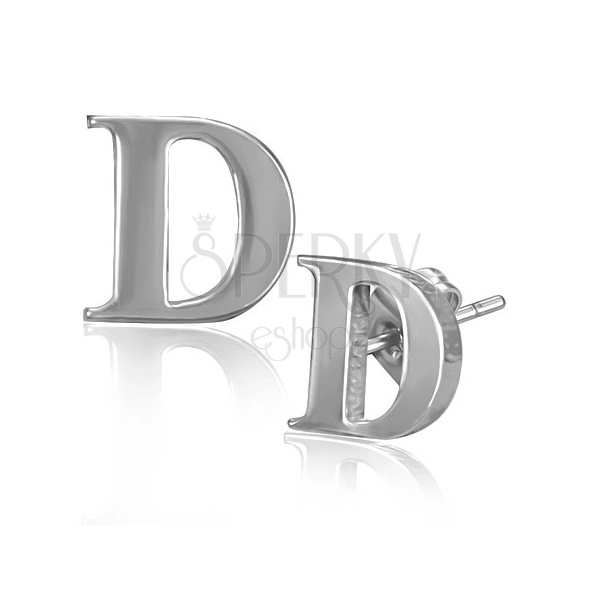 Oceľové náušničky - písmeno D, puzetky