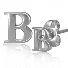 Oceľové náušnice - lesklý tvar písmena B