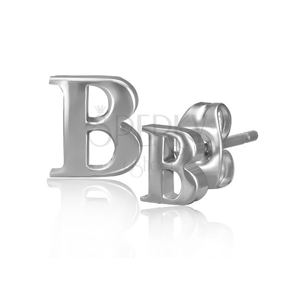 Oceľové náušnice - lesklý tvar písmena B