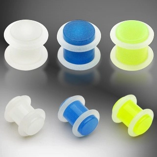 Plug do ucha UV žiarivý v tme, 2 O gumičky - Hrúbka: 5 mm, Farba piercing: Modrá